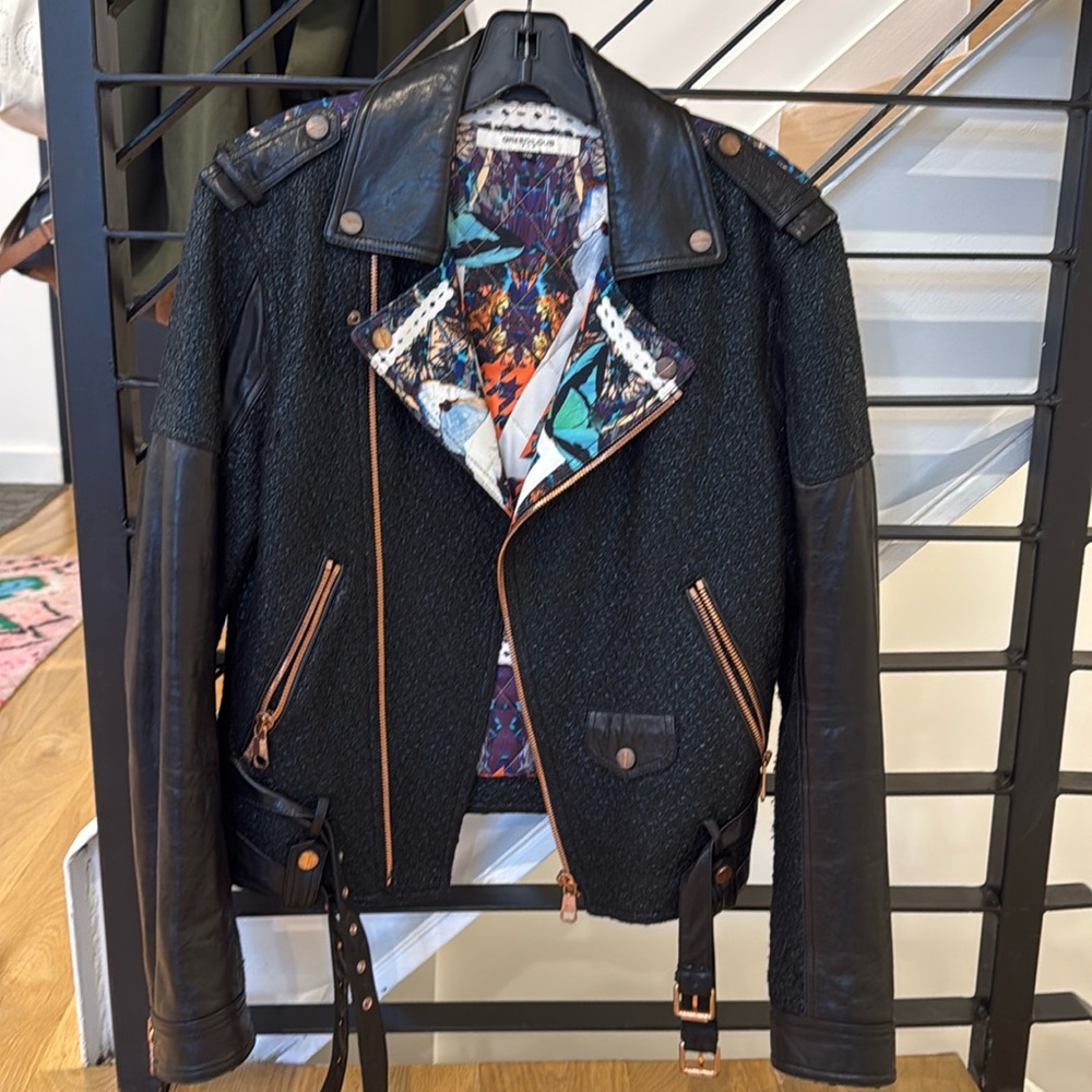Greedilous VEGAN leather and tweed biker jacket